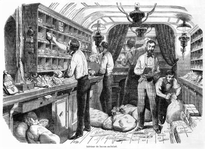 Interno di un vagone postale francese, illustrazione da 